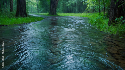 Rain in a forest, relaxing , quiet and serene atmosphere