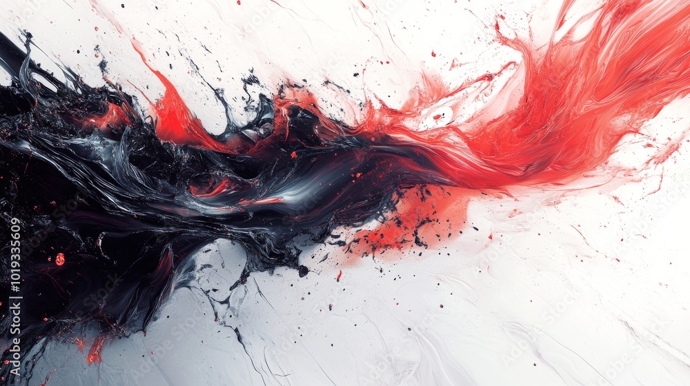 Abstract Red and Black Liquid Swirls on White Background Abstract Red and Black Liquid Swirls on White Background
