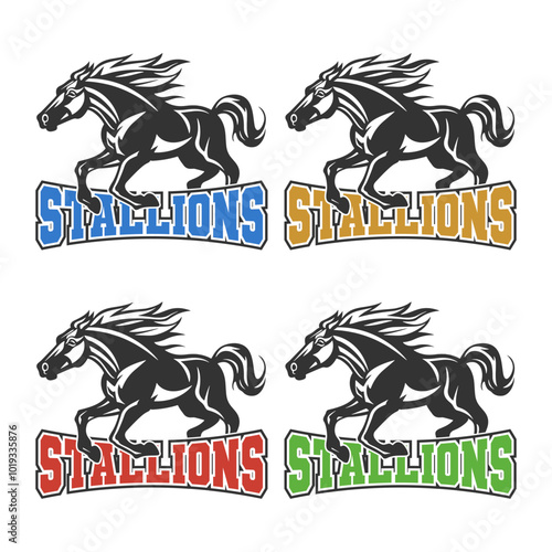 Stallions Illustration Clip Art Design Shape. Mascot Silhouette Icon Vector.	
