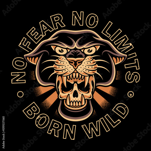Vector illustration of a panther devouring a skull