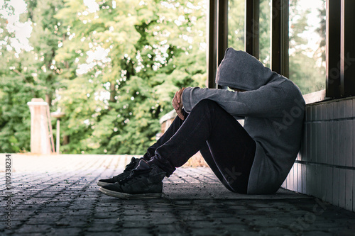 Foto Trauma or guilt of a sad depressed man