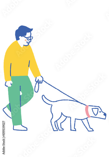 Father taking dog for a walk_Color