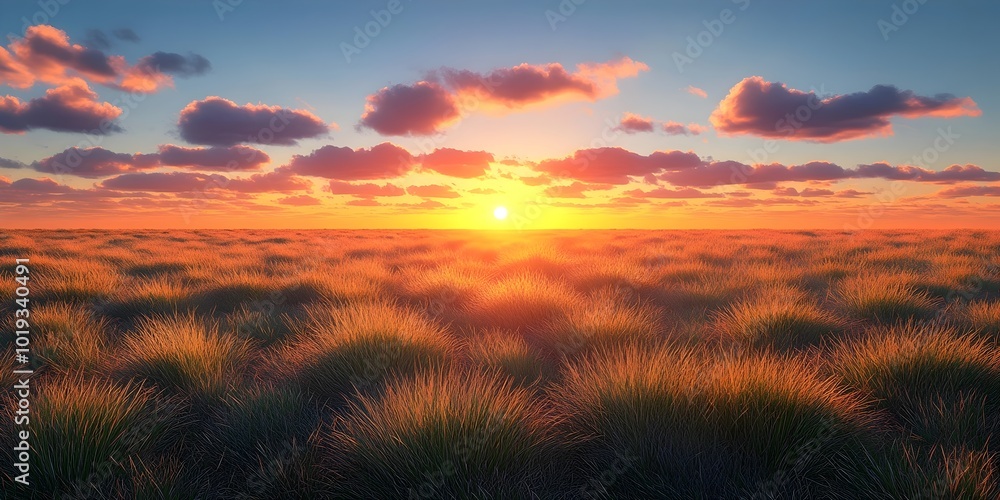 A fiery sunset paints the sky with warm hues as it sets behind a field of tall grass, creating a breathtaking scene of nature's beauty. A fiery sunset paints the sky with warm hues as it sets behind a field of tall grass, creating a breathtaking scene of nature's beauty.