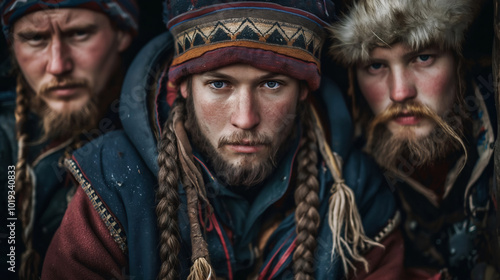 Sami men in traditional attire showcasing culture and heritage in Norway during an authentic gathering event