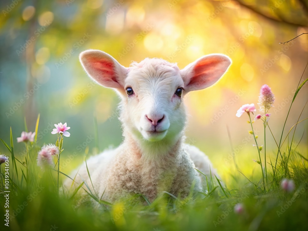 Obraz premium Serene Lamb of God Wallpaper with Soft Pastel Colors and Gentle Nature Elements for Tranquil Spaces