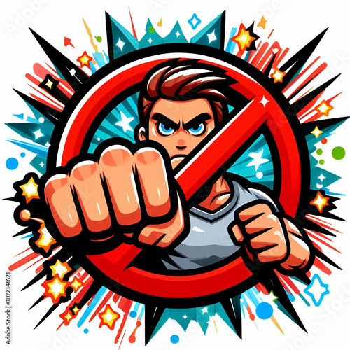 
image of a sign of a man throwing a punch with a prohibited sign