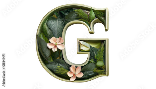 D Letters G H Floral and Leaves Alphabet Isolated on White   