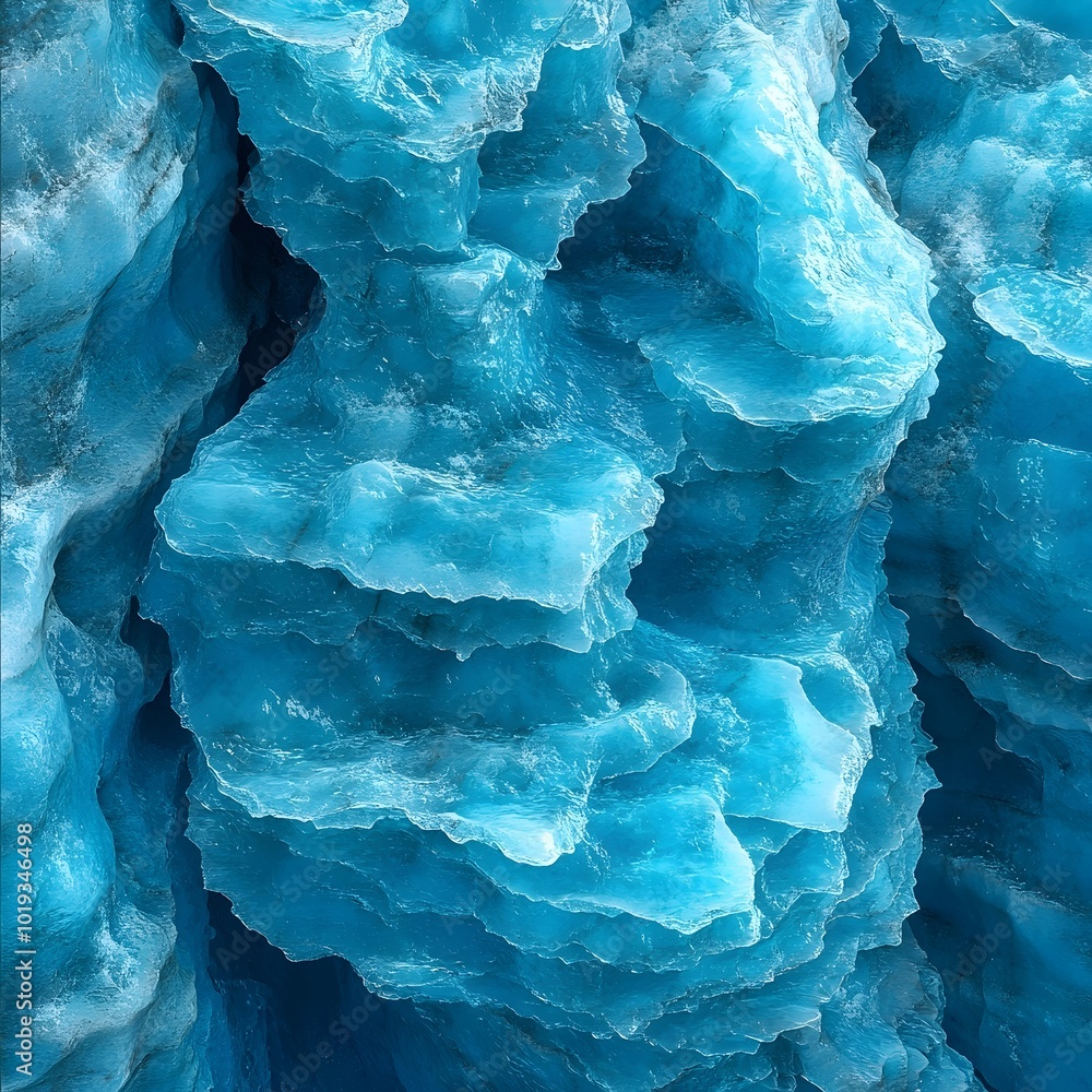 Obraz premium Close-up of a glacial ice formation, showcasing the intricate layers and textures of the frozen water.