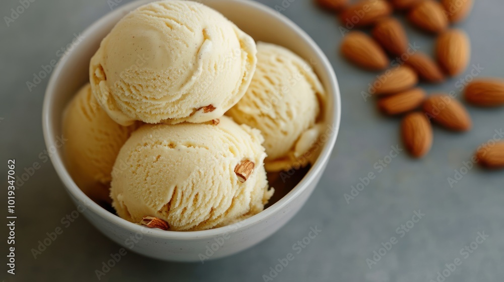 Almond Ice Cream in a Bowl Almond Ice Cream in a Bowl