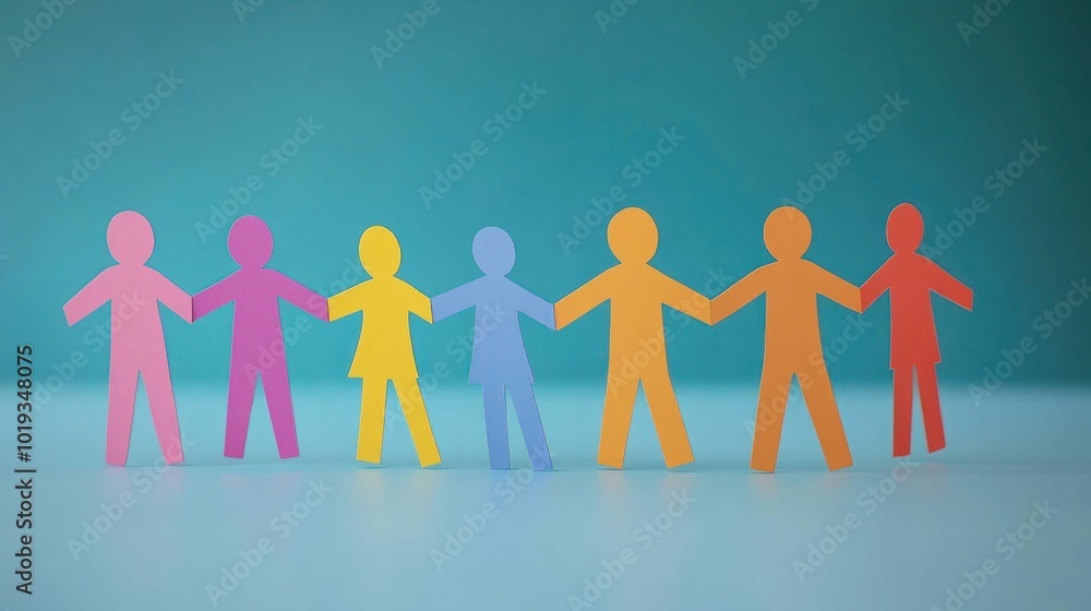 Colorful Paper People Holding Hands Colorful Paper People Holding Hands