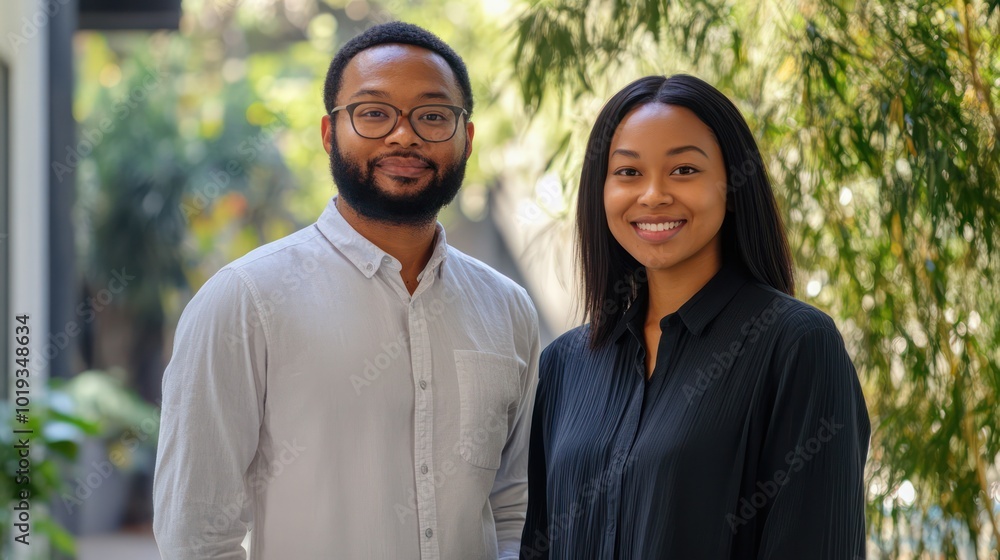 Asian and African American professionals developing eco-friendly brands, focusing on sustainability and green innovation Asian and African American professionals developing eco-friendly brands, focusing on sustainability and green innovation