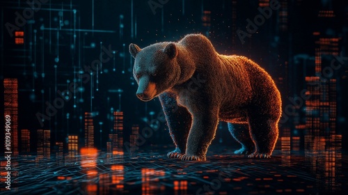 Bear Breaking Through Digital Bar Charts