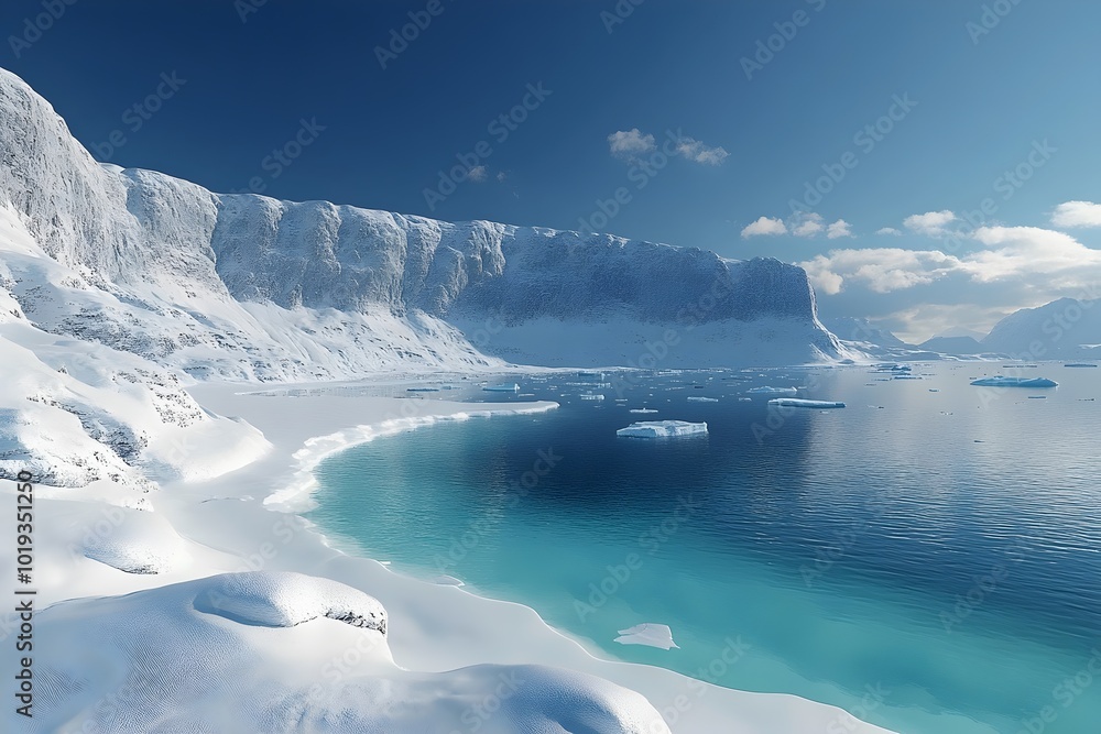 A breathtaking view of a frozen landscape with snow-covered mountains and a turquoise bay, contrasting with the bright blue sky. A breathtaking view of a frozen landscape with snow-covered mountains and a turquoise bay, contrasting with the bright blue sky.