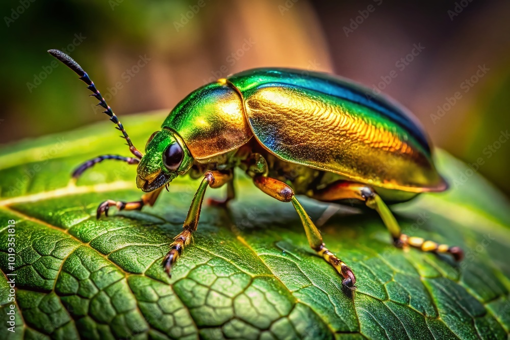 Shiny Gold Beetle on Leaf with Natural Background Capturing the Beauty of Insects in Nature Shiny Gold Beetle on Leaf with Natural Background Capturing the Beauty of Insects in Nature