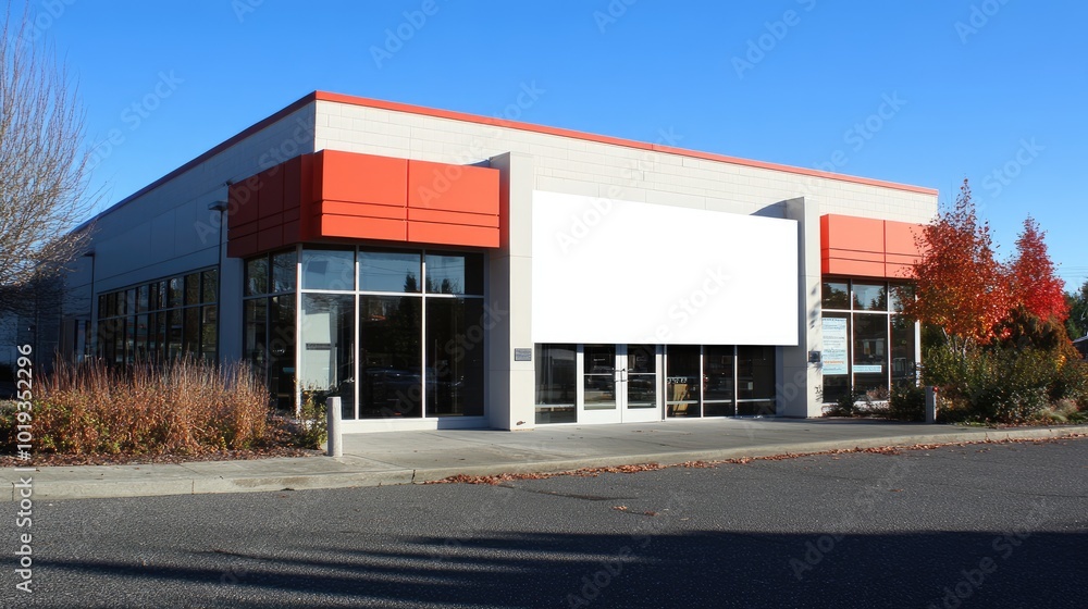 Modern Commercial Building with Blank Sign Space Modern Commercial Building with Blank Sign Space