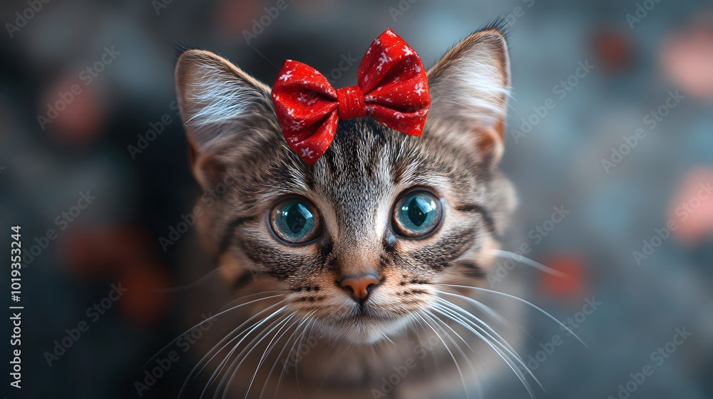 Charming Elegance: A Cute Little Cat with Sparkling Eyes and a Delightful Bow Charming Elegance: A Cute Little Cat with Sparkling Eyes and a Delightful Bow
