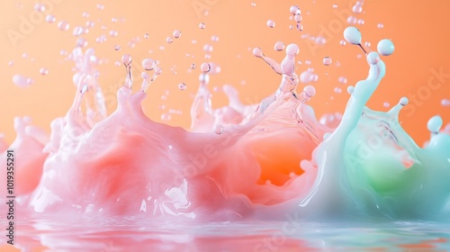 Pink and Green Liquid Splash with Bubbles