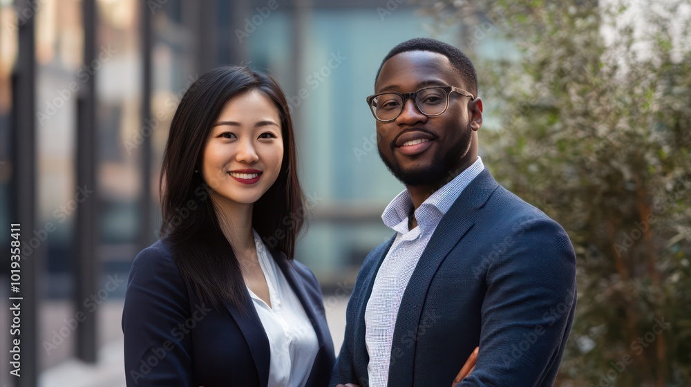 Asian and African American professionals investing in ethical blockchain projects, promoting transparency and social impact Asian and African American professionals investing in ethical blockchain projects, promoting transparency and social impact