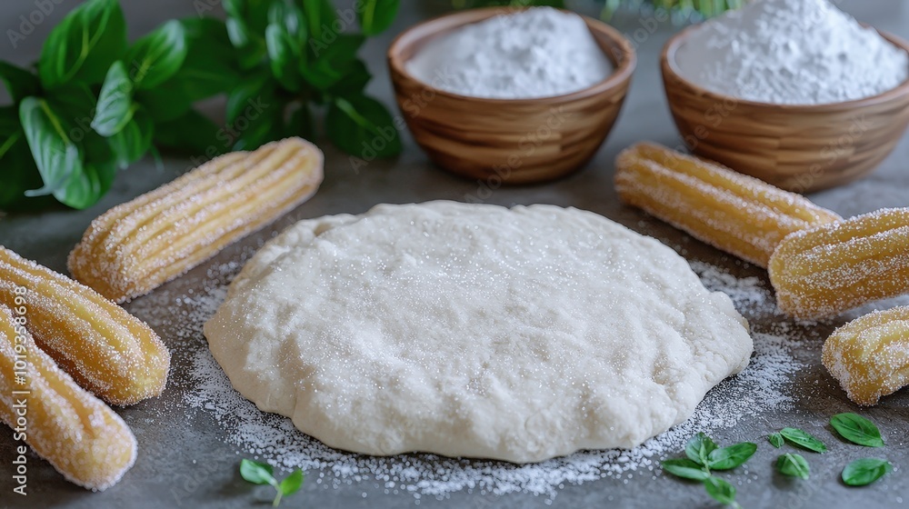 Churro Dough and Fried Churros with Sugar for Baking Food Photography Churro Dough and Fried Churros with Sugar for Baking Food Photography