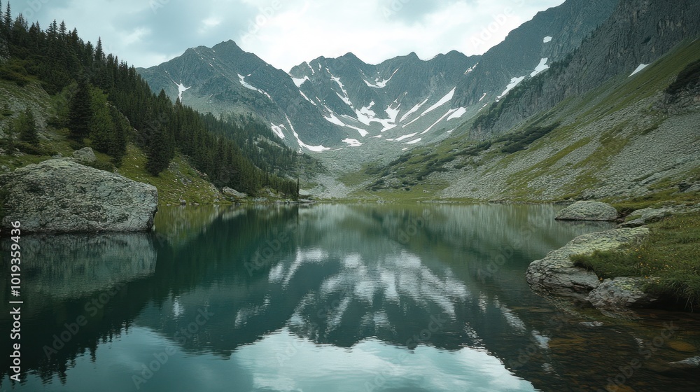 Fototapeta premium Tranquil Mountain Lake Reflection