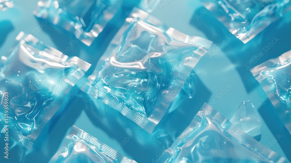 Stunning abstract close up view of icy geometric crystals in a transparent blue and white textured background Frozen water glittering glass like surface Stunning abstract close up view of icy geometric crystals in a transparent blue and white textured background Frozen water glittering glass like surface