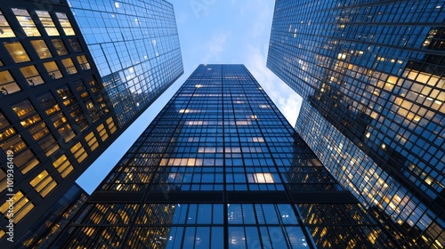 Modern Skyscraper Architecture at Twilight Cityscape Urban Design Glass Facade