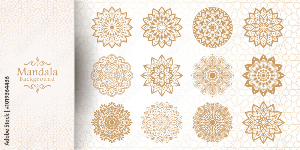 A Set of hand drawn mandala elements, Luxury mandala background with golden arabesque pattern Arabic Islamic east style, Ornamental mandala with golden color arabesque floral pattern A Set of hand drawn mandala elements, Luxury mandala background with golden arabesque pattern Arabic Islamic east style, Ornamental mandala with golden color arabesque floral pattern