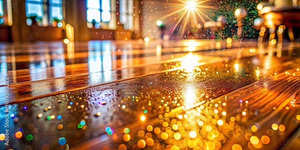 Fototapeta premium Sparkling Clean Surface with Freshly Polished Wood and Glimmering Light Reflections in the Room