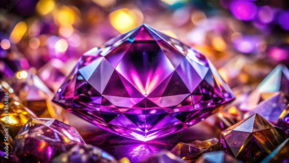 Sparkling Purple Crystal With Intricate Facets Reflecting Light in an Elegant Display of Color Sparkling Purple Crystal With Intricate Facets Reflecting Light in an Elegant Display of Color