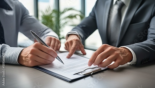 Photo d'une personne avec un stylo signant un contrat au bureau
