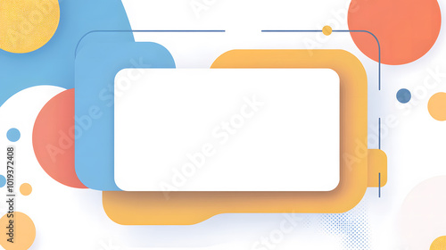 Abstract background design with flat geometric shapes and a blank card for text in blue design, beige, and yellow colors on a white background design