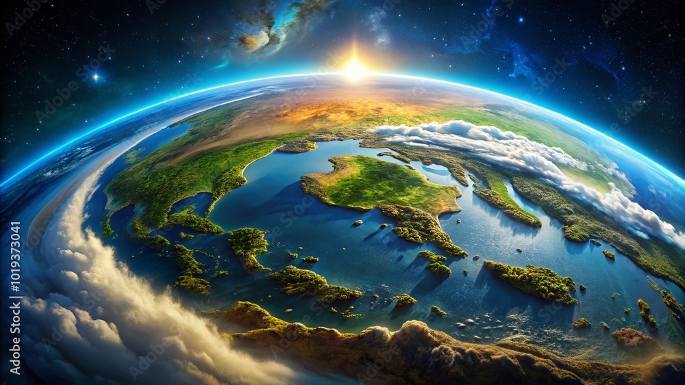 Stunning Aerial Views of Flat Earth Concept Depicted from Space with Vibrant Colors and Details Stunning Aerial Views of Flat Earth Concept Depicted from Space with Vibrant Colors and Details