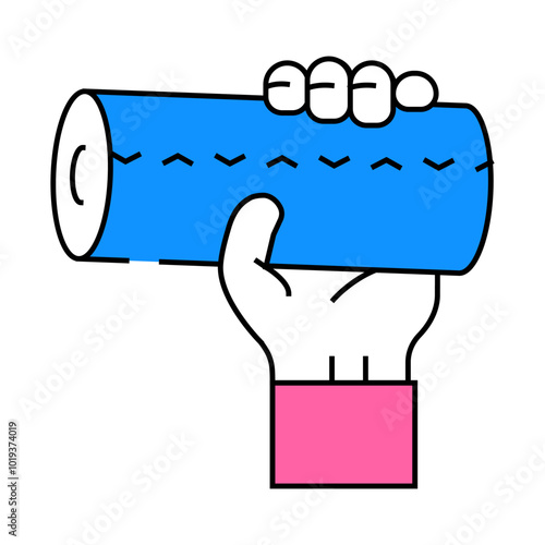 hand holding paper towel roll line icon vector. hand holding paper towel roll sign. isolated symbol illustration