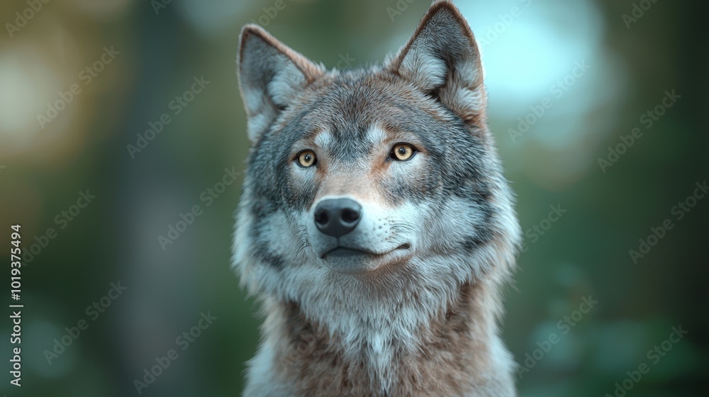 Close up Portrait of a Majestic Grey Wolf in a Forest Setting Close up Portrait of a Majestic Grey Wolf in a Forest Setting