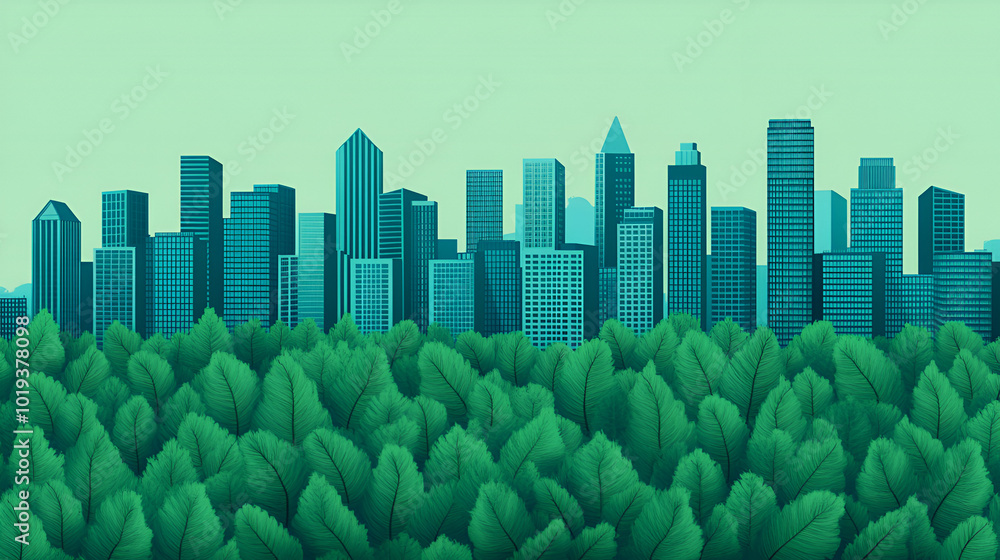 Green city illustration showcasing a harmonious blend of urban ...