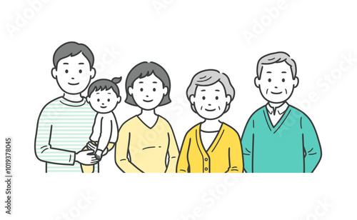 三世代の家族が集合した上半身イラスト