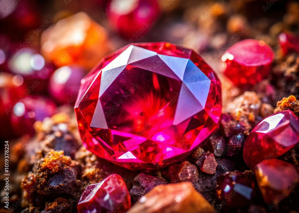 Stunning close-up of a natural ruby gemstone showcasing its deep red color and unique crystalline structure Stunning close-up of a natural ruby gemstone showcasing its deep red color and unique crystalline structure