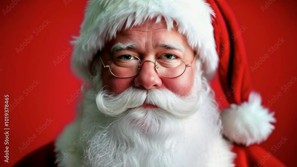 Santa Claus face close-up with traditional red hat and white beard. Santa Claus face close-up with traditional red hat and white beard.