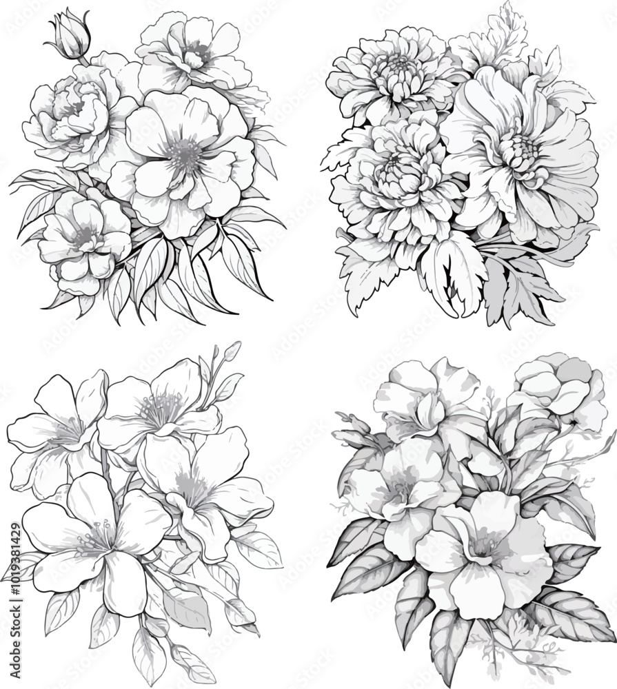 set of flowers set of flowers