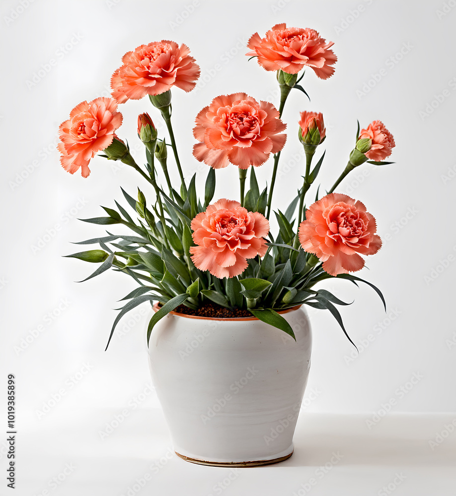 Salmon-colored carnation plant in a pot Salmon-colored carnation plant in a pot