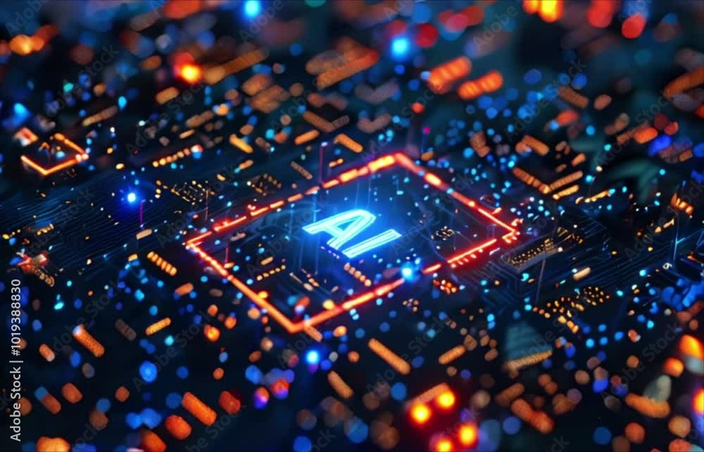 AI letters on dark tech background. Concept of artificial intelligence, circuit elements, technology and innovation AI letters on dark tech background. Concept of artificial intelligence, circuit elements, technology and innovation
