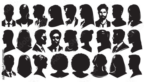 Male and female portraits, silhouettes, avatars or profiles for unknown  silhouette vector illustration black and white art
