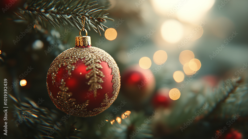 Elegant Christmas Ornament on Right Side of the Frame Elegant Christmas Ornament on Right Side of the Frame
