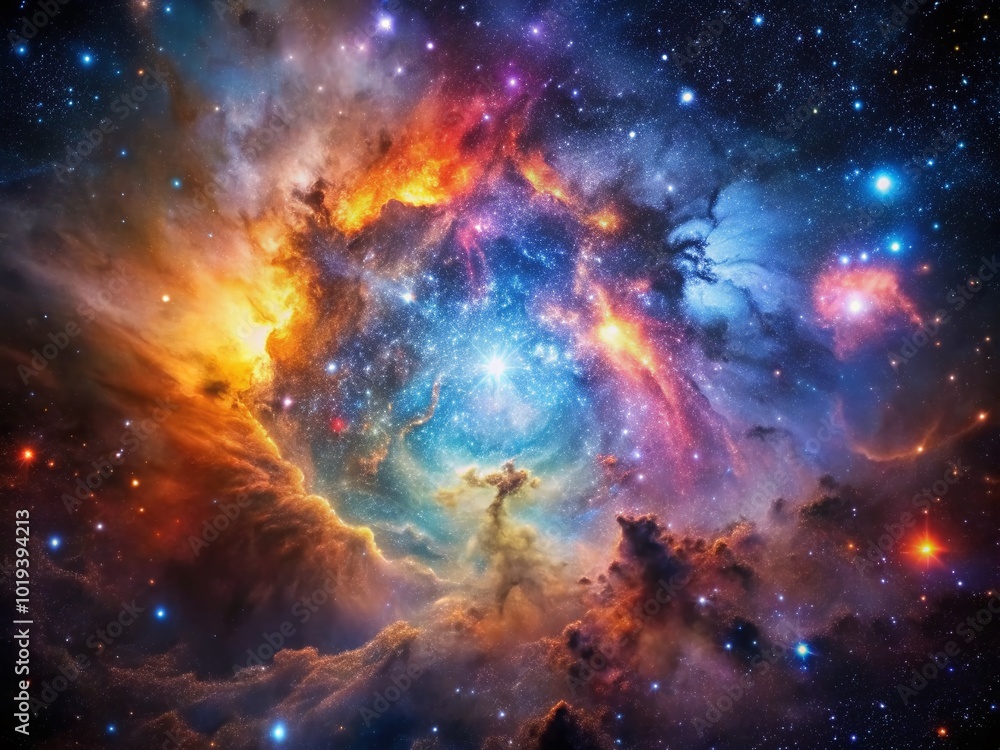 Fototapeta premium Stunning Nebula and Starry Sky in Deep Space with Vibrant Colors and Cosmic Elements Visible
