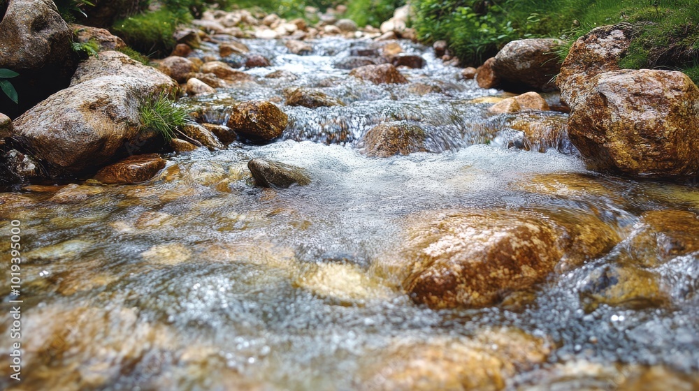 Close-up View of a Creek Flowing Over Smooth Rocks Close-up View of a Creek Flowing Over Smooth Rocks