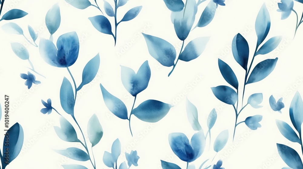 Soft and Delicate Watercolor Painting of Blue Gradient Botanical Leaves and Foliage Pattern Peaceful Calming and Serene Floral with Organic Natural Aesthetic Soft and Delicate Watercolor Painting of Blue Gradient Botanical Leaves and Foliage Pattern Peaceful Calming and Serene Floral with Organic Natural Aesthetic