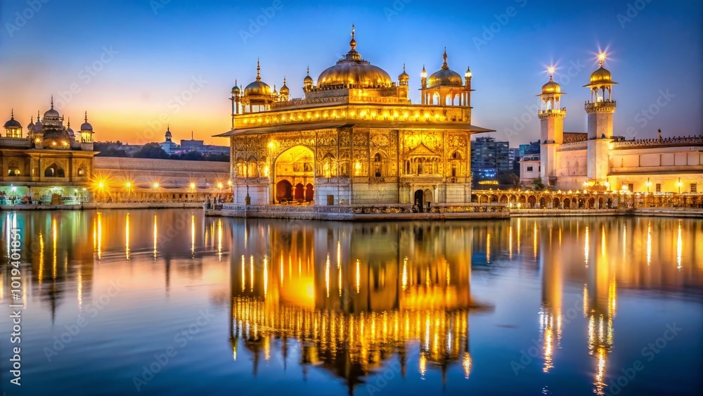 Stunning view of the Golden Temple in Amritsar, India, showcasing its serene beauty and architecture Stunning view of the Golden Temple in Amritsar, India, showcasing its serene beauty and architecture