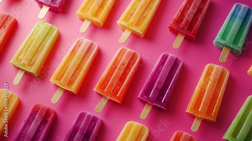 Colorful Ice Pops on Pink Background Summer Treats Frozen Dessert Food Photography