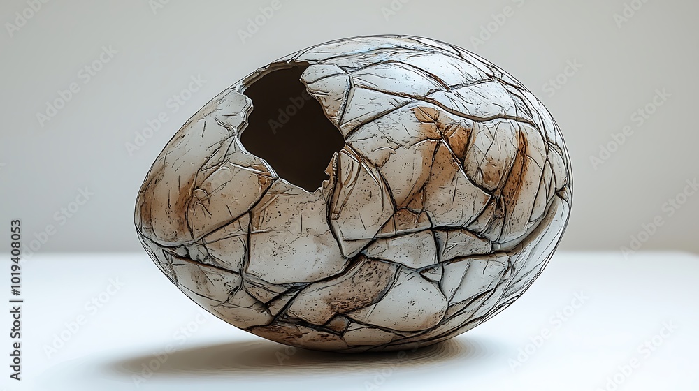 Cracked Ceramic Sphere Abstract Art Sculpture White and Brown Texture Studio Lighting Cracked Ceramic Sphere Abstract Art Sculpture White and Brown Texture Studio Lighting