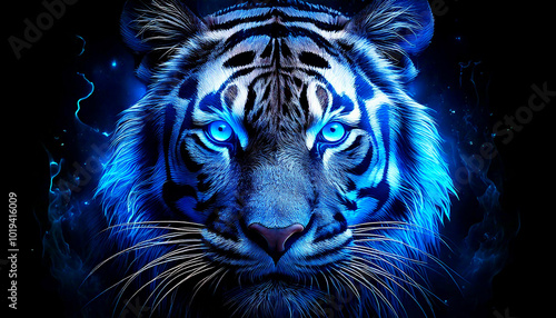 A tiger wrapped in blue flames.